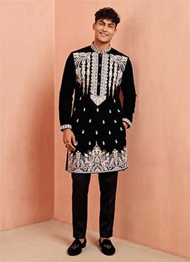 Black  Lachka Embroidered Kurta Pyjama