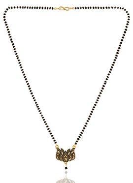 Black Antique Gold Plated Lotus Shape Mangalsutra