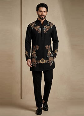 Black Armani Embroidered Kurta Pyjama