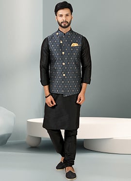 Black Art Banarasi Silk Jacquard Bandi Set