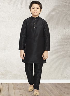 Black Art Banarasi Silk Soild Plain Kurta Pyjama