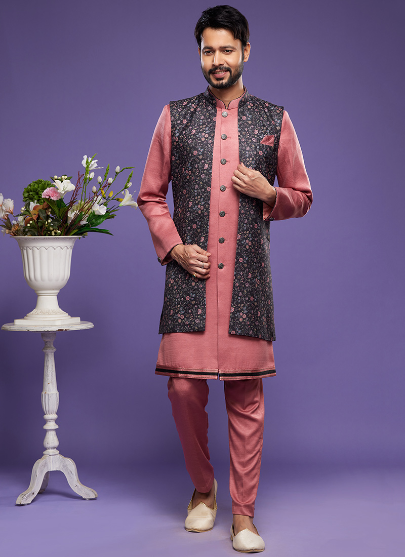 Black Art Silk Banarasi Bandi Set Festive Wear