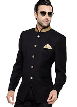 Black Art Silk Bandhgala Jacket