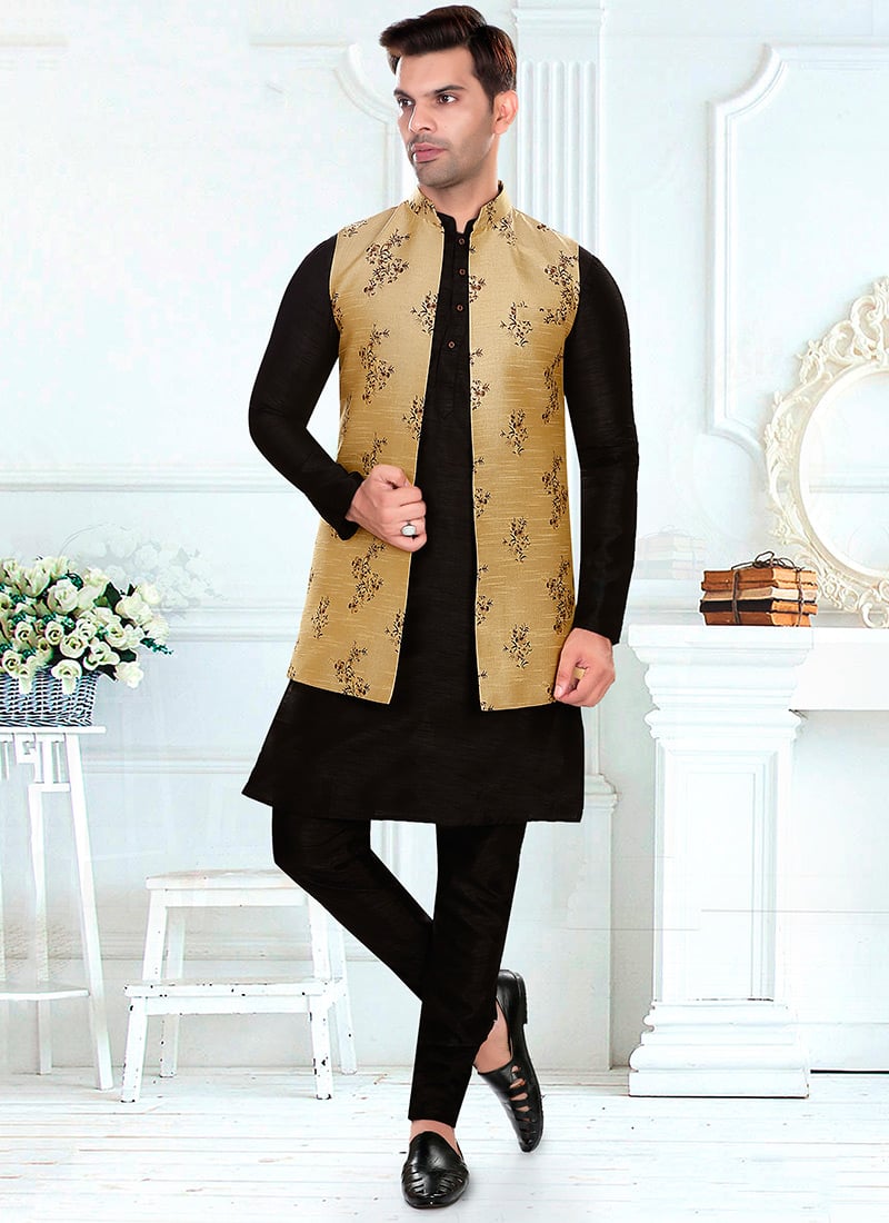 Black Art Silk Bandi Set Festive Wear