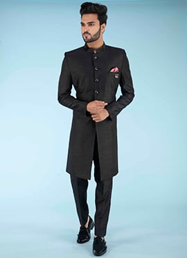 Black Art Silk Classic Sherwani