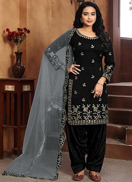 Black Art Silk Embroidered Salwar Suit