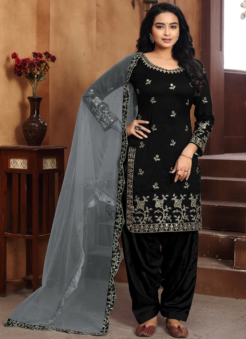 Black Art Silk Embroidered Salwar Suit Party Wear