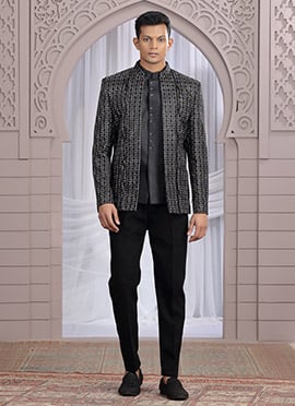 Black Art Silk Embroidered Sequins Blazer