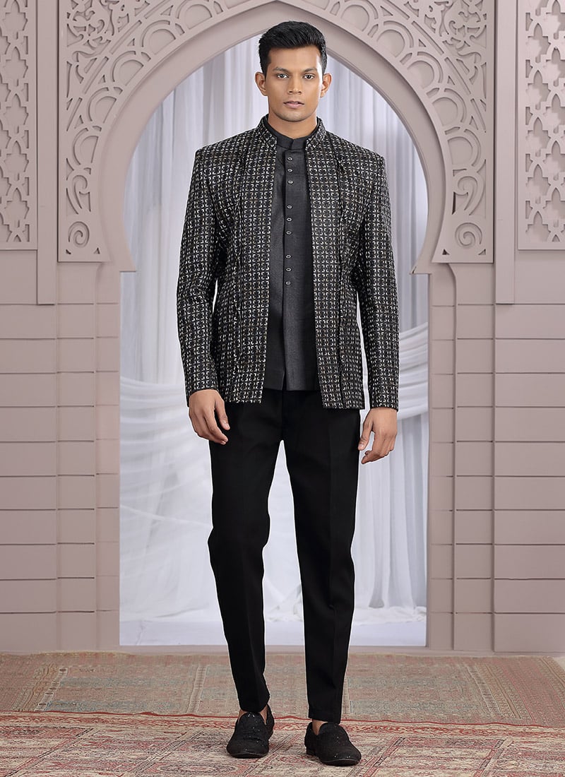 Black Art Silk Embroidered Sequins Blazer