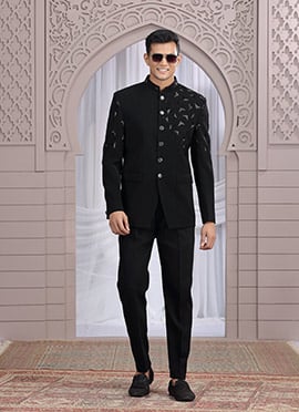 Black Art Silk Hand Embroidered Blazer