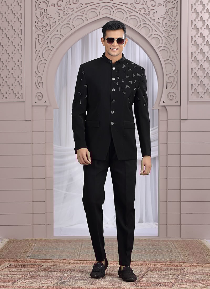 Black Art Silk Hand Embroidered Blazer