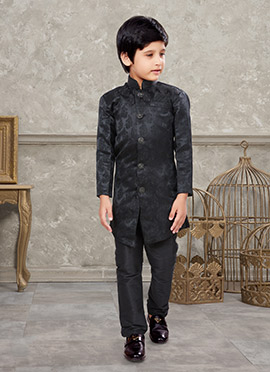 Black Art Silk Jacquard Indowestern Sherwani