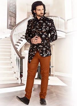 Black Art Silk Jodhpuri Suit