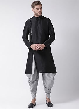 Black Art Silk Kurta Dhoti Set