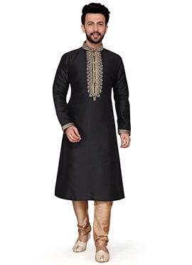 Black Art Silk Kurta Pyjama