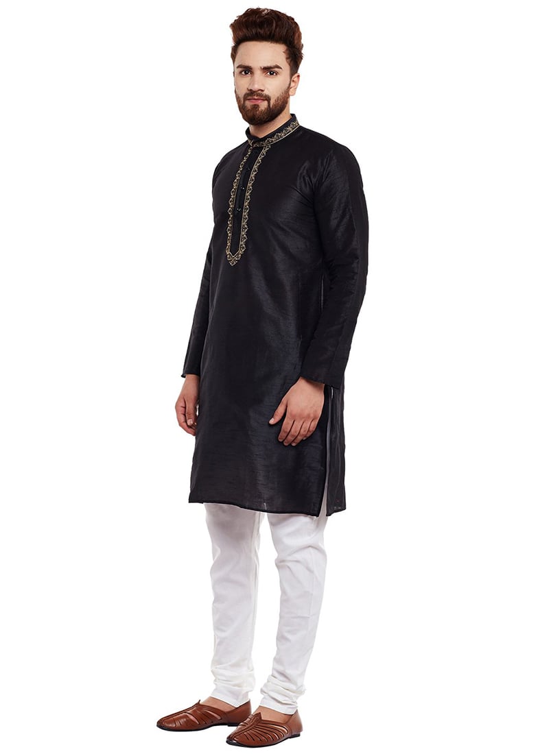 Black Art Silk Kurta Pyjama
