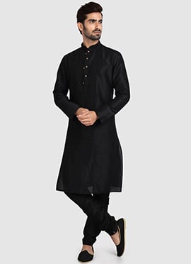 Black Art Silk Kurta Pyjama