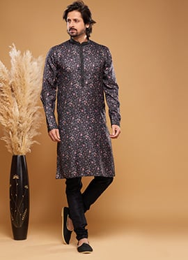 Black Art Silk Kurta Pyjama
