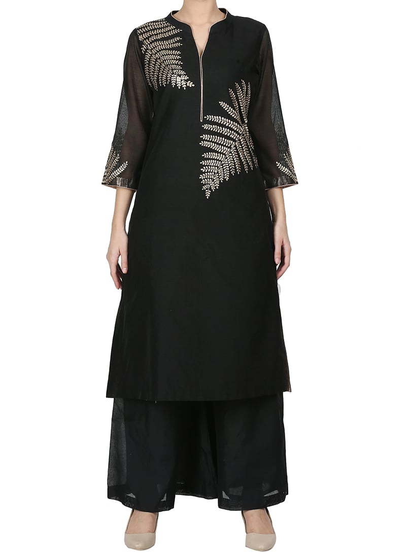 Black Art Silk Kurta palazzo Set