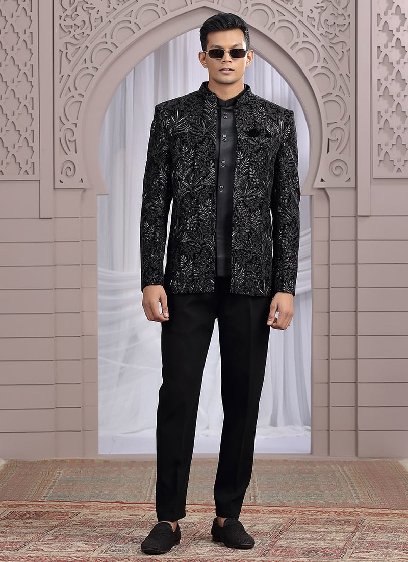 Black Art Silk Zari Embroidered Sequins Blazer