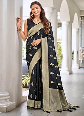 Black Banarasi Silk Zari Woven Gorgeous Saree