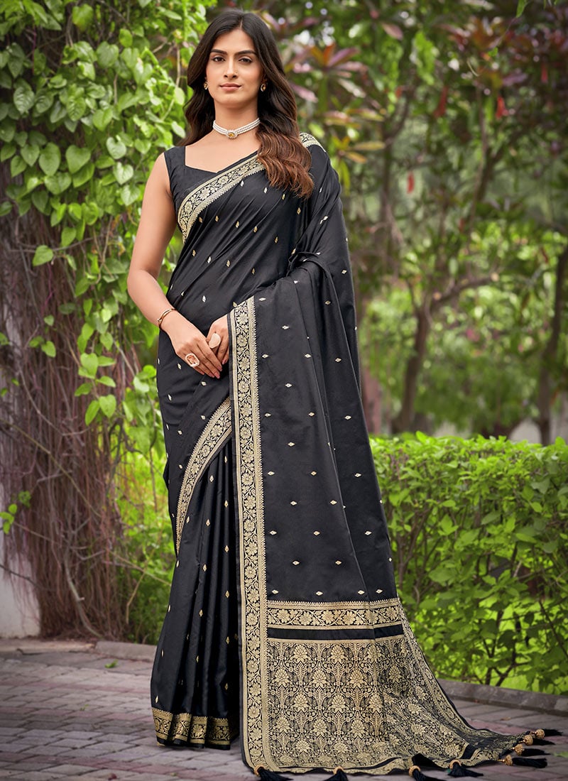 Black Banarasi Silk Zari Woven Saree Festive Wear