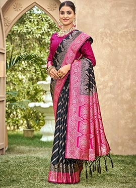 Black Banarasi Silk Zari Woven Saree