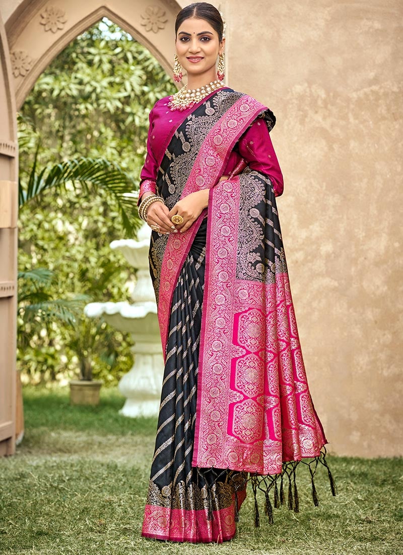 Black Banarasi Silk Zari Woven Saree Festive Wear