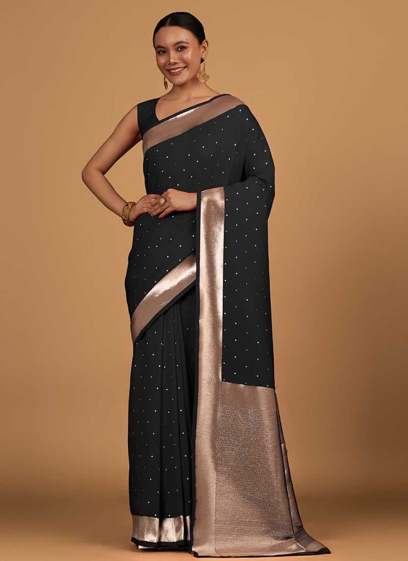 Black Banarasi Silk Zari Woven Saree Festive Wear