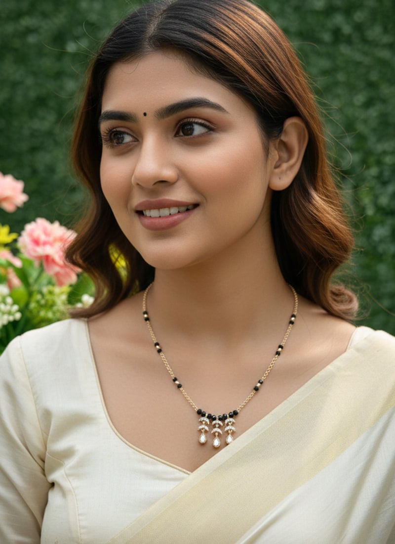 Black Beads Stone Mangalsutra Necklace Set Wedding Wear