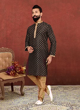 Black Benarasi Dupion Silk Kurta Pyjama