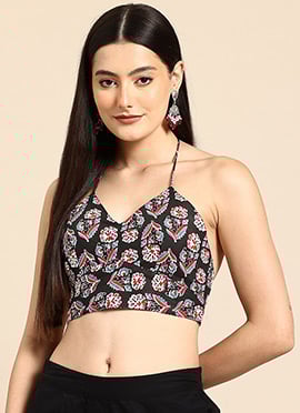 Black Blended Cotton Printed Blouse