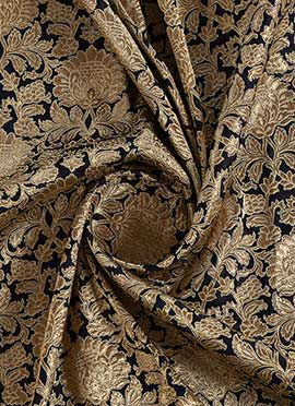 Dark Navy Blue Brocade Fabric
