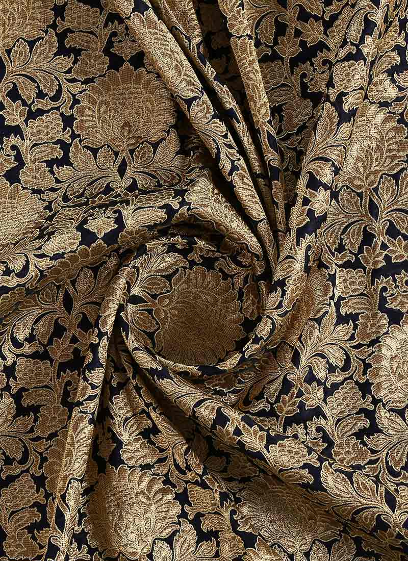 Dark Navy Blue Brocade Fabric