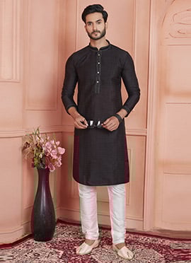 Black Brocade Jacquard Silk With Zari Work  Kurta Pyjama