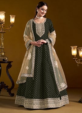 Black Chanderi Gota Embroidered Sequins A Line Anarkali Suit