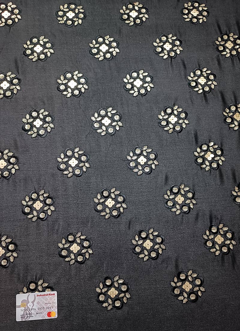 Black Chinnon Embroidered N Sequins Fabric