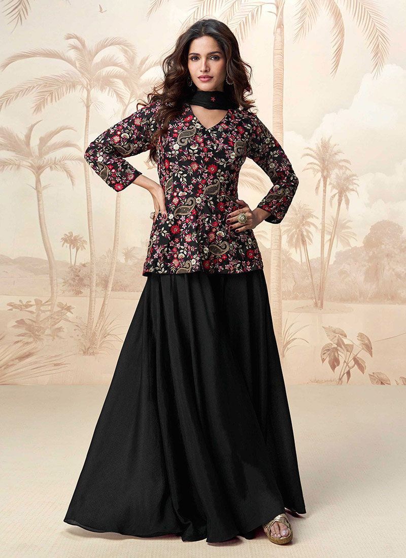 Green Chinon Silk Kameez With Salwar Suit For Indian & Pakistani Wedding Festival Season - Thread & Sequence Embroidery