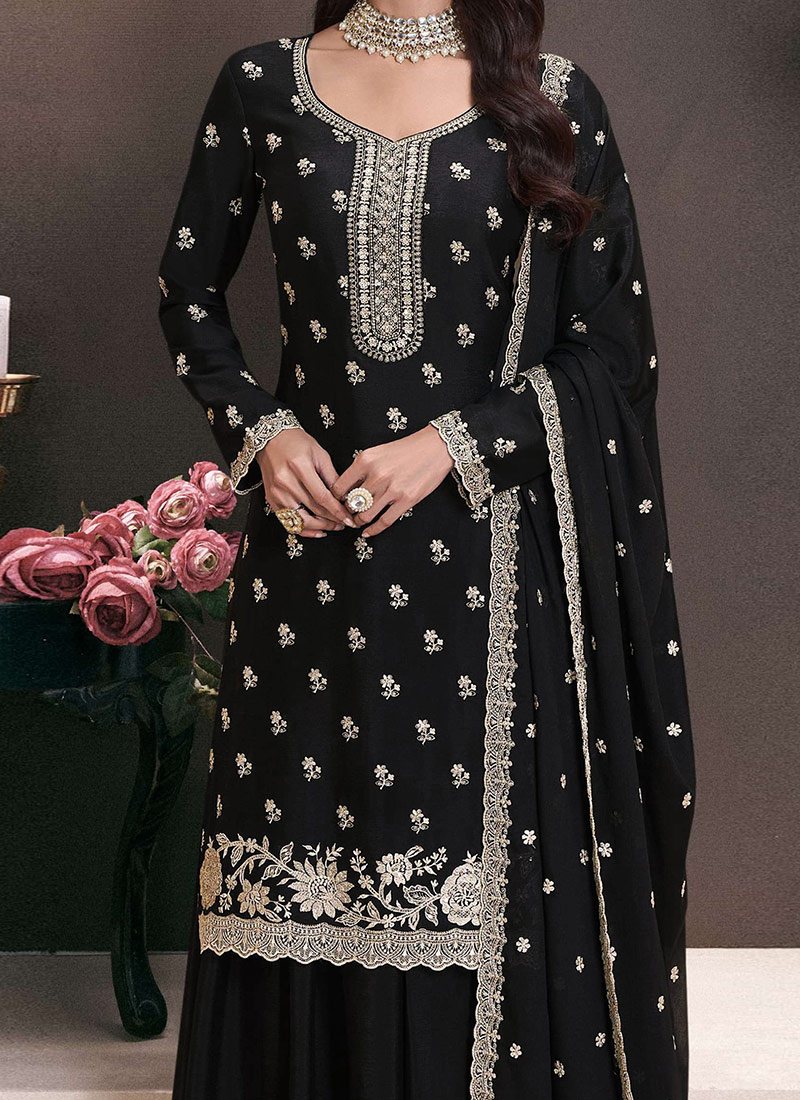 Chinnon Jacquard Rani Pink Zari Embroidered Palazzo Suit