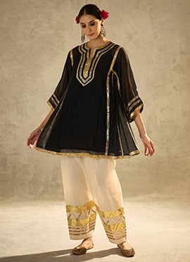 Black Chinon Zari Work Farshi Style Salwar Suit
