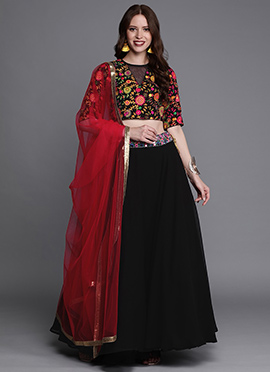 Black Closed Neck Lehenga