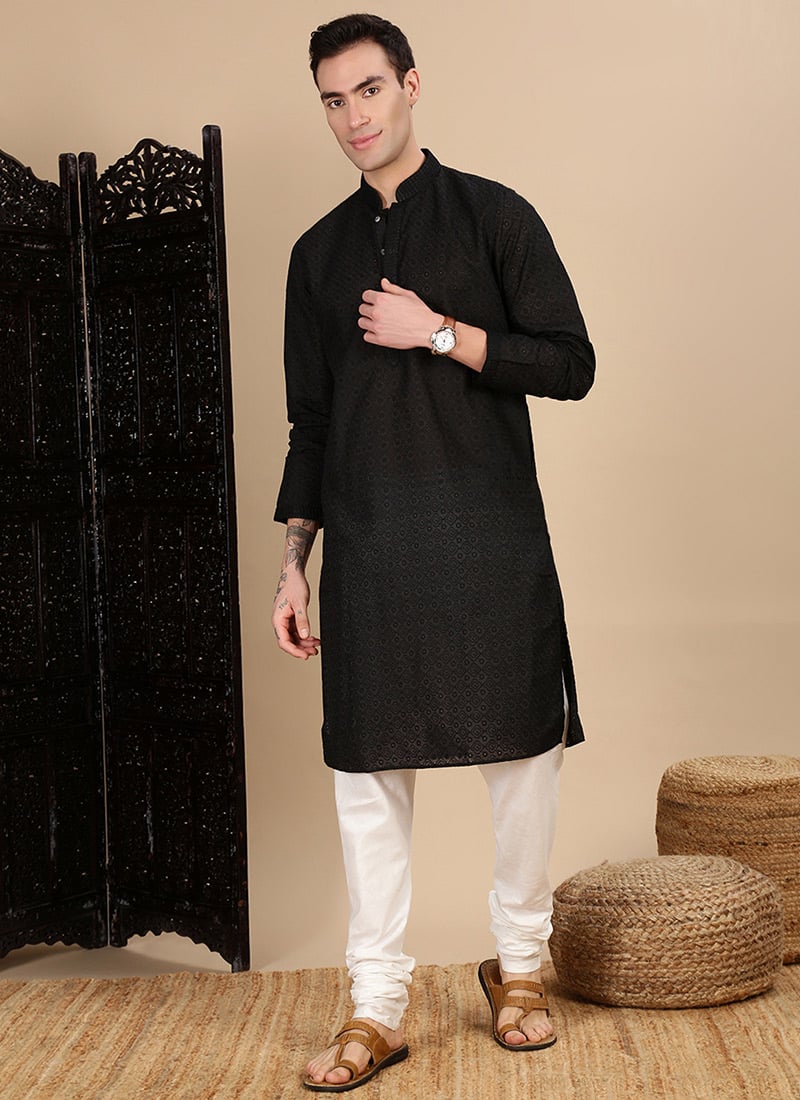 Black Cotton Chikankari Kurta