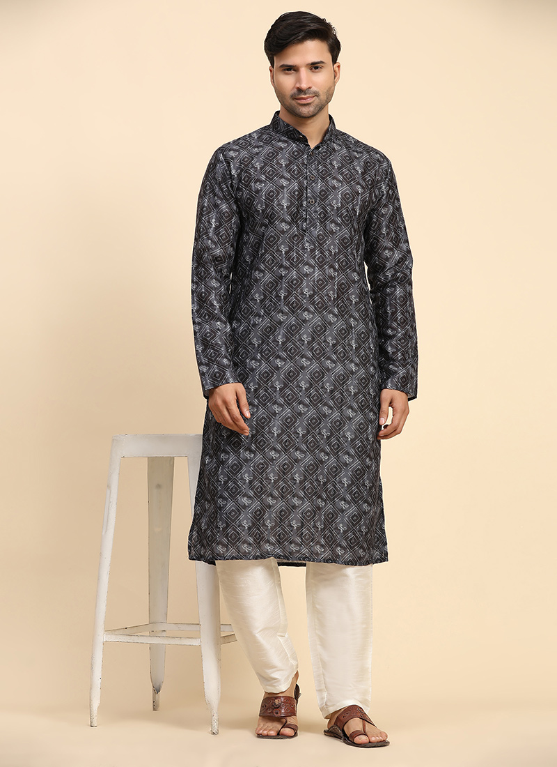 Black Cotton Digital Print Kurta