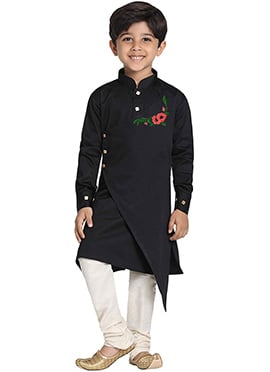 Black Cotton Embroidered Kurta Pyjama