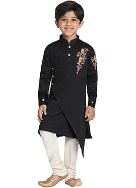 Black Cotton Embroidered Kurta Pyjama