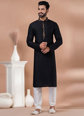 Black Cotton Embroidered Kurta Pyjama