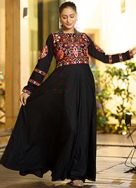 Black Cotton Kutch Work Long Elegant Kurti