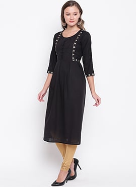 Black Cotton Knee Length Kurti