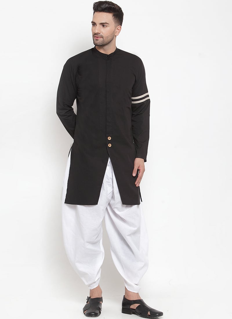 Black Cotton Kurta Pyjama Party Wear