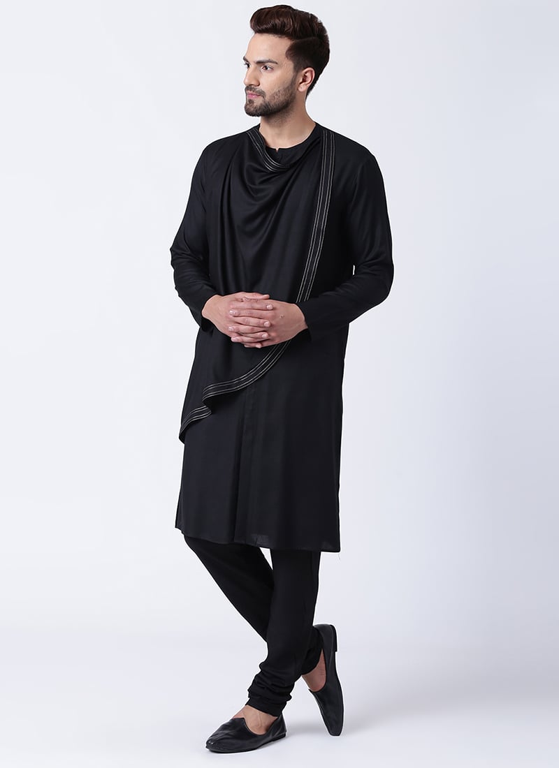Black Cotton Kurta Pyjama Party Wear